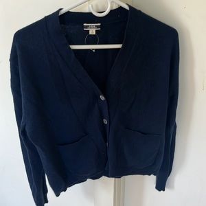 Small navy slight crop j crew cardigan 100% cashmere